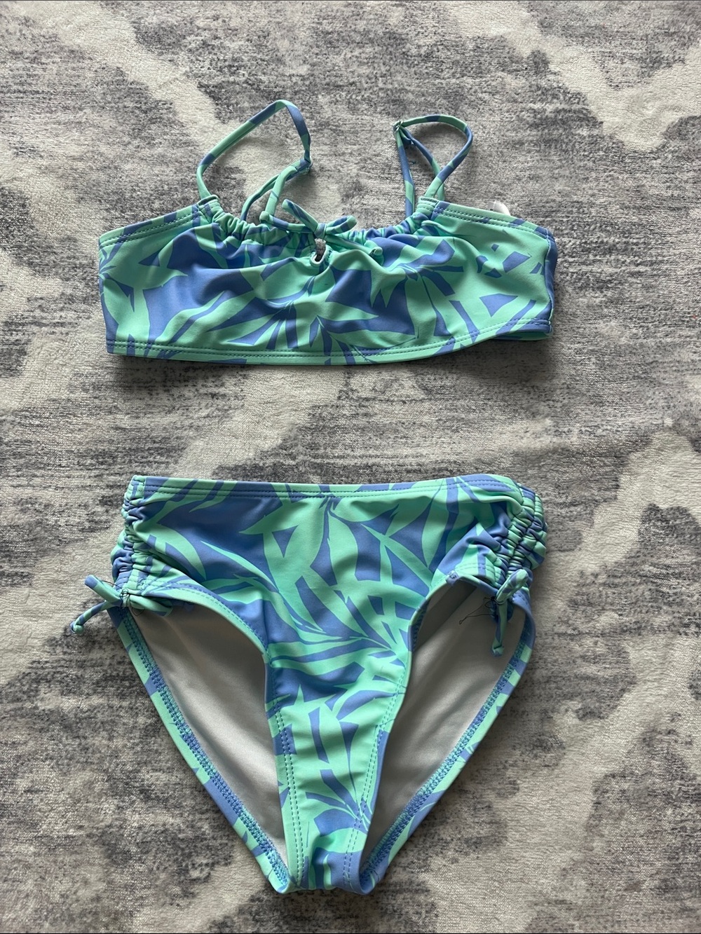 Old Navy Girls Aqua and Teal Leaf Print Two-Piece Bikini